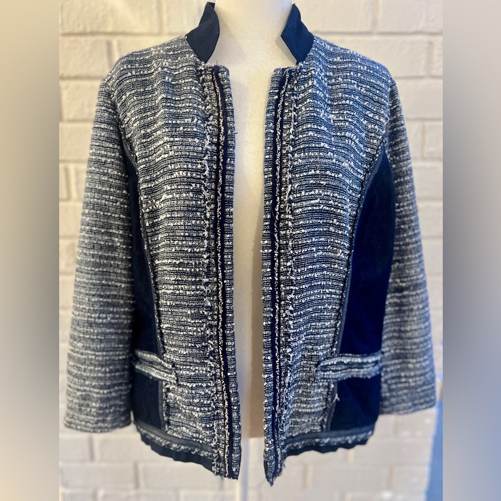 EUC Chicos denim knit and tweed jacket, size 3 -US XL/16